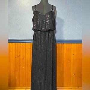 EUC- Elegant black maxi dress with shiny dots